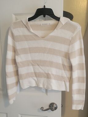 moon & madison szXS Striped Cotton Knit  Pullover in Cream & Beige